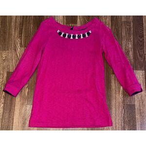 Joules UK 10 US 6 Pink Embellished Neck 3/4 Sleeve Top‎ Blouse